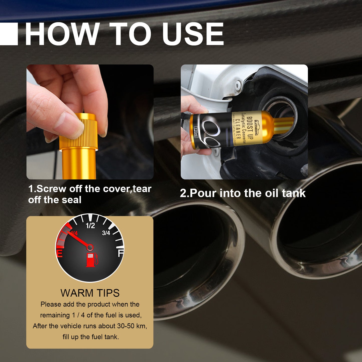 Rayhong Three-way Catalytic Cleaner, removing carbon deposits in the catalytic converter of car exhaust without disassembling the engine